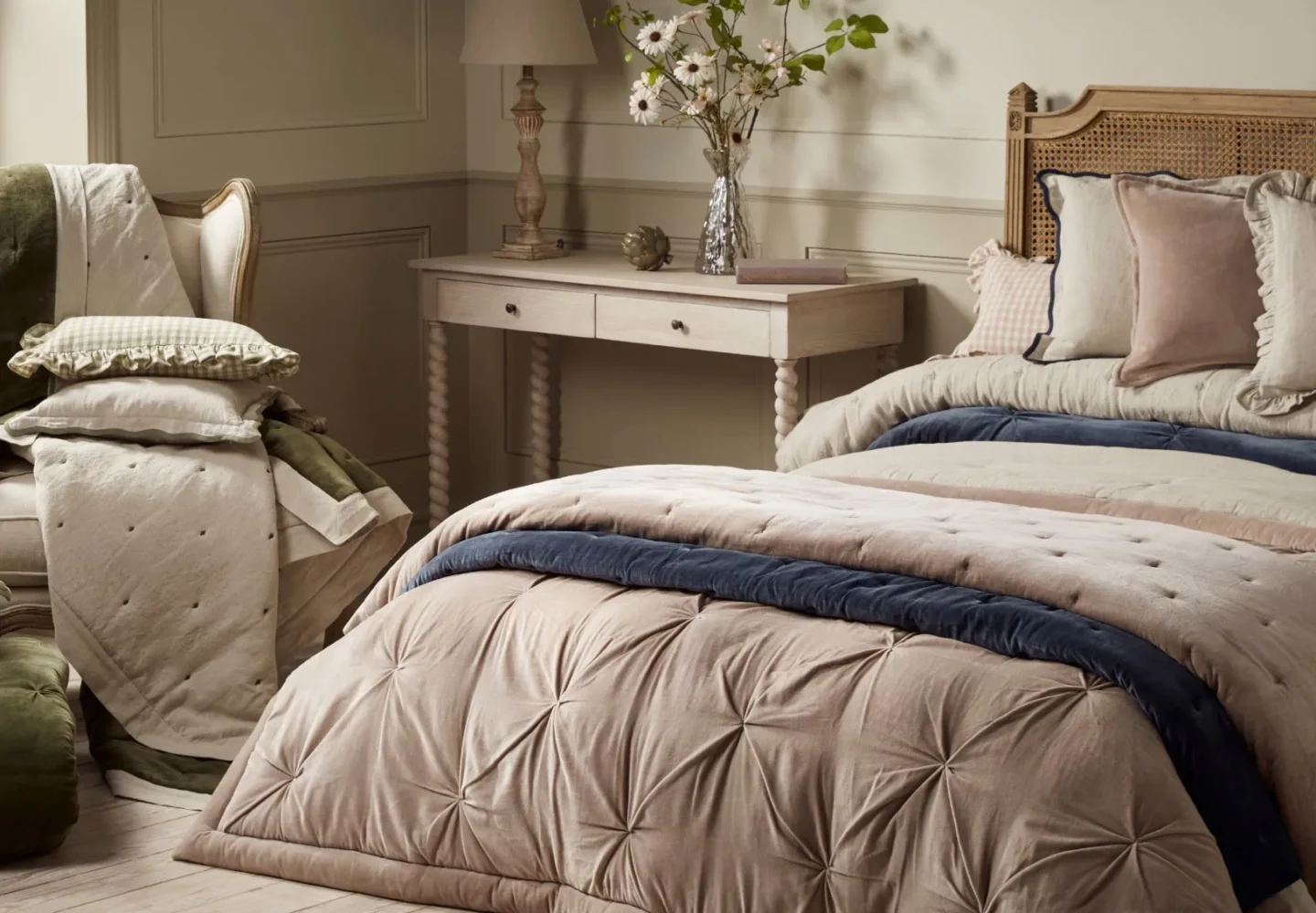 Soft furnishings including cushions, throws, and curtains for stylish home decor