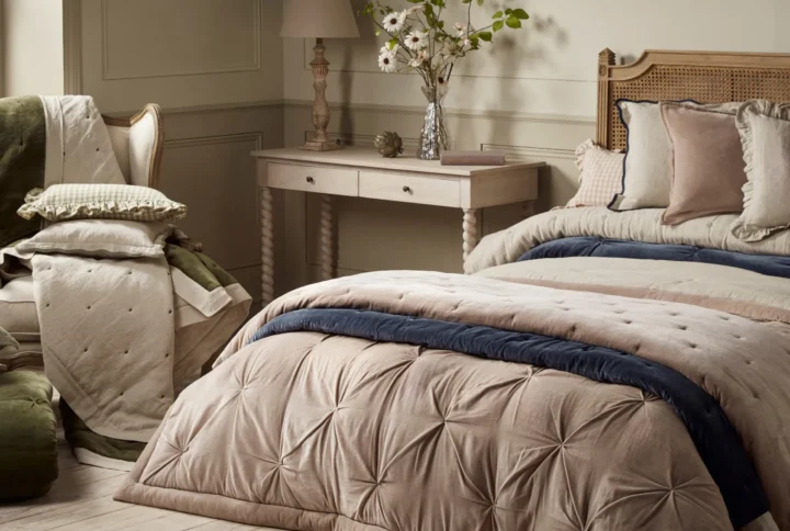 Soft furnishings including cushions, throws, and curtains for stylish home decor