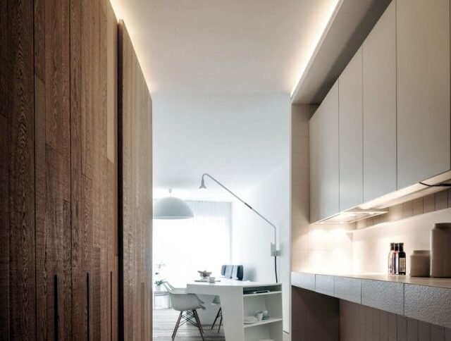 Cove lighting installed in a modern living room, creating ambient illumination