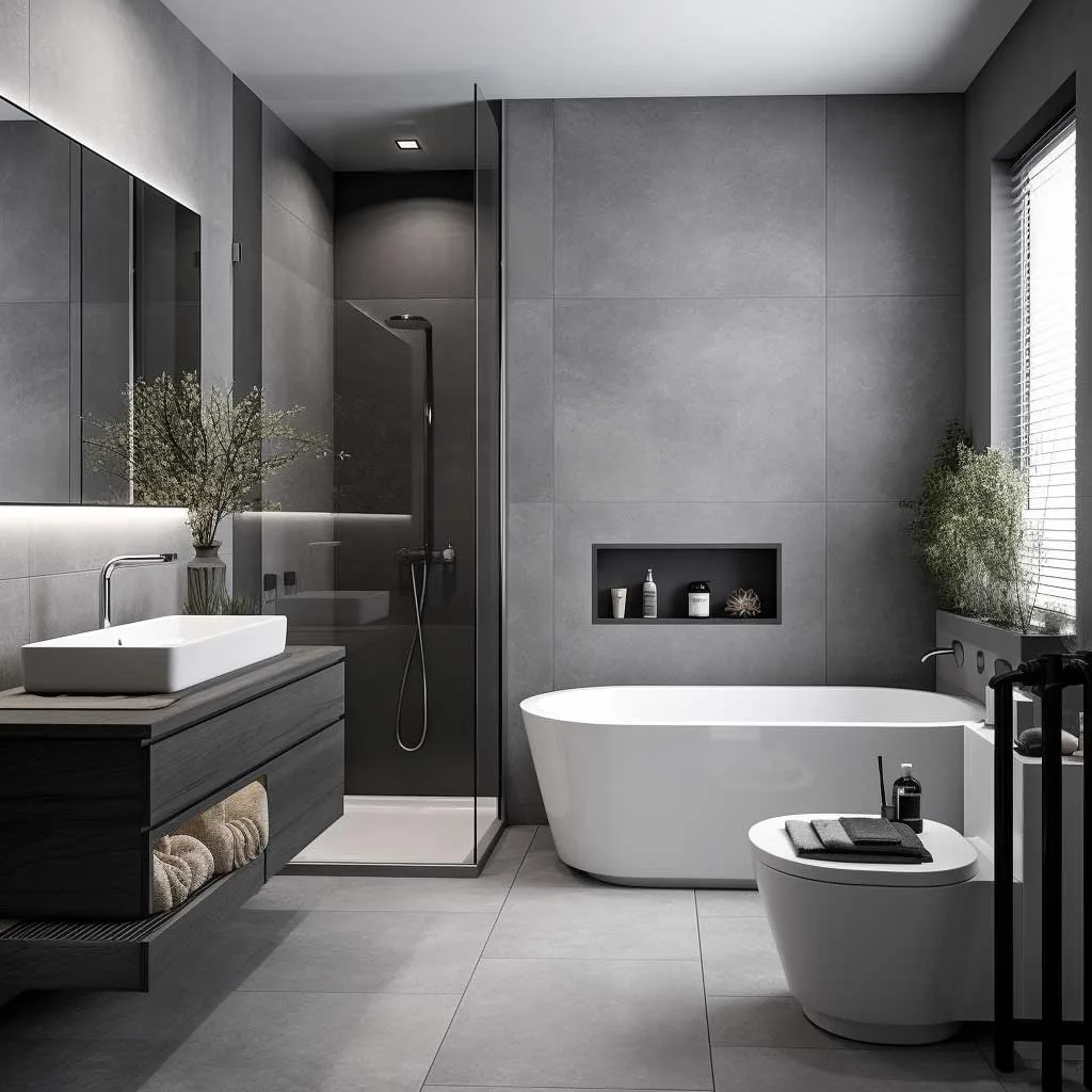 Small bathroom design with space-saving fixtures, light colors, and modern decor