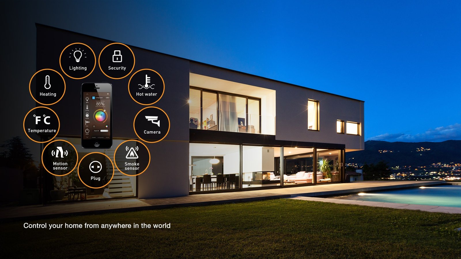 Modern smart home with automated lighting, security, and energy-efficient systems