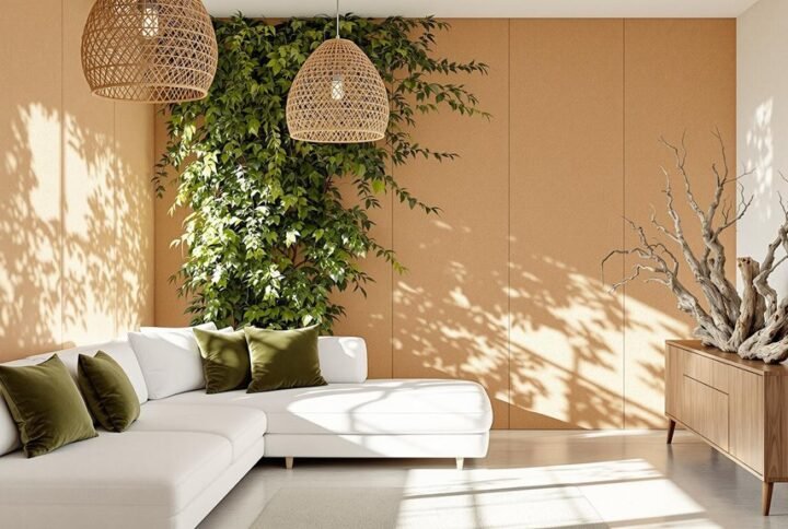 Interior design using sustainable local materials like bamboo, stone, and natural textiles