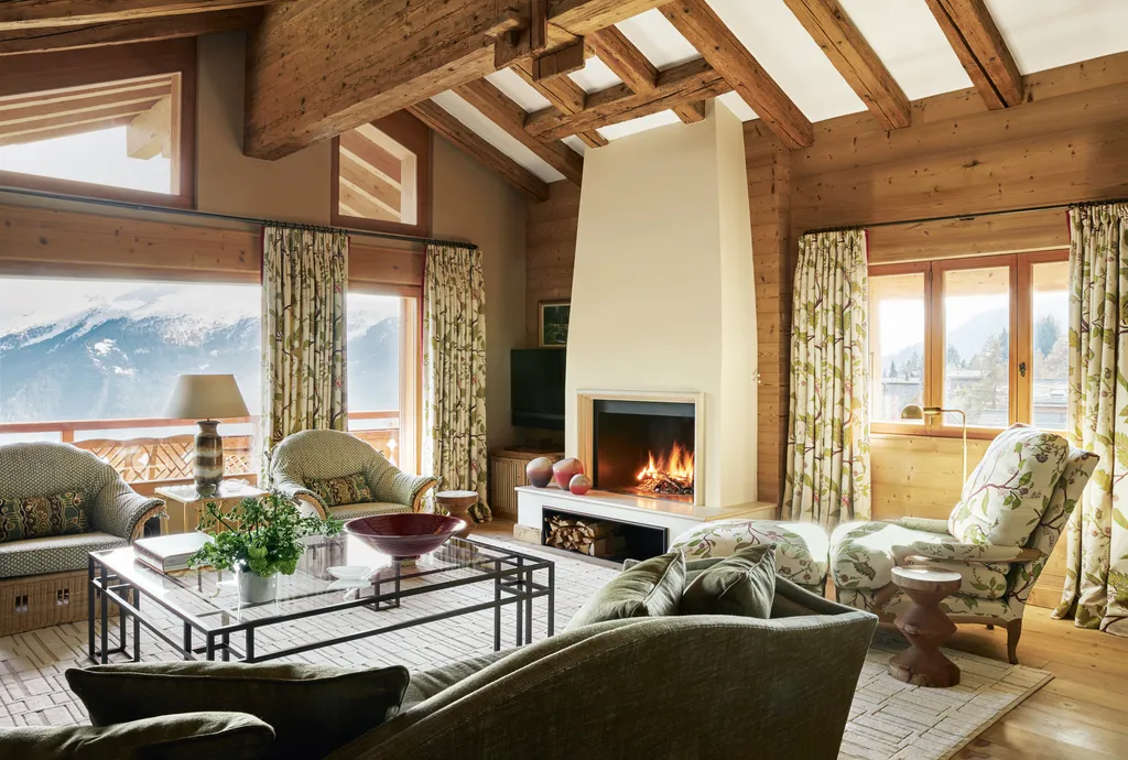 Cozy wooden chalet decor living room with rustic decor