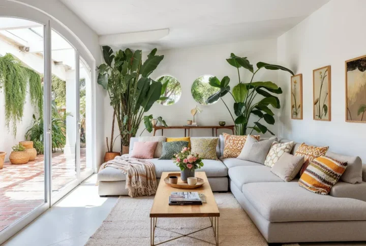 Boho Chic home decor style featuring natural textures, earthy colors, and cozy bohemian interior design