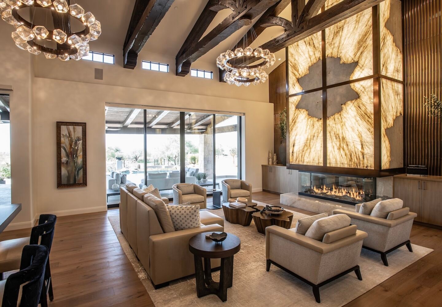 Custom interior design of a modern luxury living room with elegant furniture and stylish decor