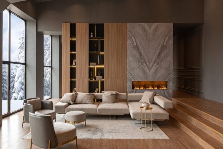 Wood vs marble in modern interior design showcasing natural wood and elegant marble interior materials